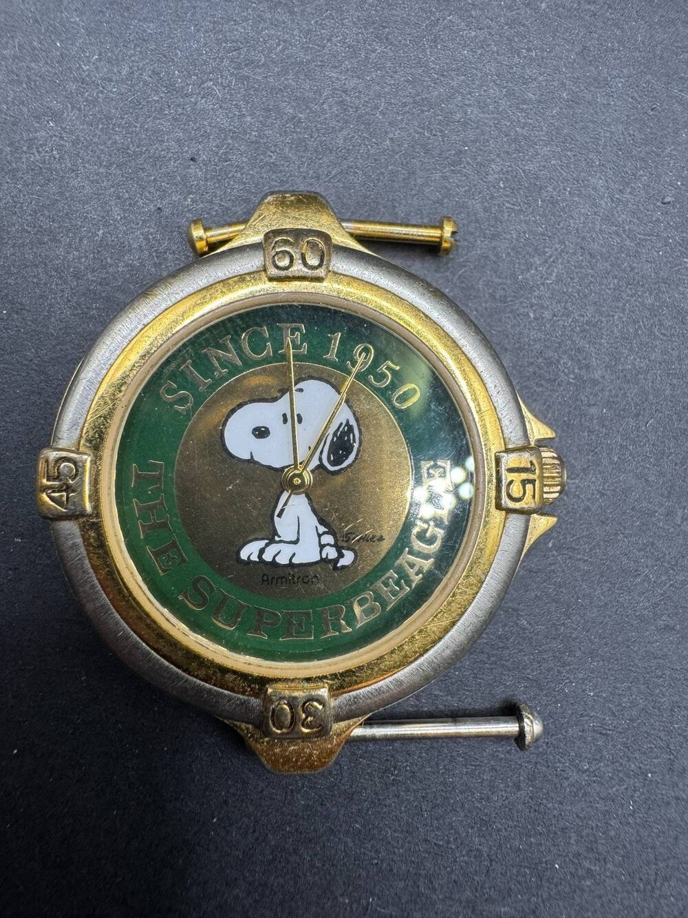Armitron Snoopy Superbeagle Watch Since 1950 Peanuts Vintage Gold Tone Head